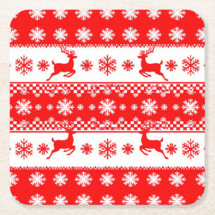 Porta-copo De Papel Quadrado Padrão de Natal com Rena e Flocos de Neve