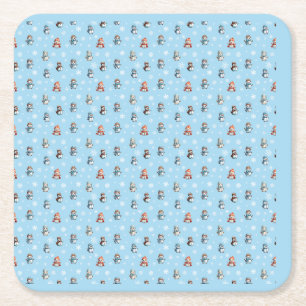 Porta-copo De Papel Quadrado Padrão de Natal de Bonecos de Neve e Flocos de Nev