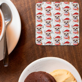 Porta-copo De Papel Quadrado Padrão de Natal de Cachorro Chihuahua Fofo
