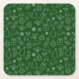 Porta-copo De Papel Quadrado Padrão de Natal verde e branco do inverno