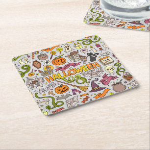 Porta-copo De Papel Quadrado Padrão de Objetos Coloridos de Halloween com Rabis
