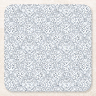Porta-copo De Papel Quadrado Padrão de ondas de mandala azul sobre fundo branco
