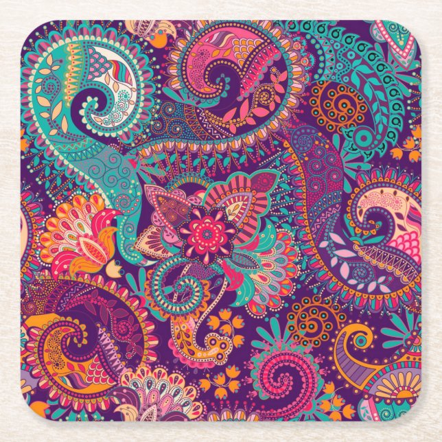 Porta-copo De Papel Quadrado Padrão de Paisley (Frente)