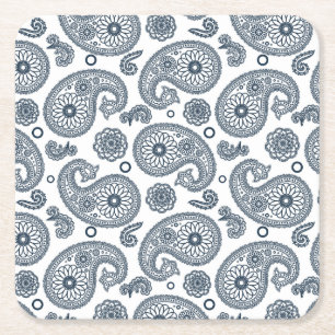 Porta-copo De Papel Quadrado Padrão de paisley azul escuro indiano sem costura