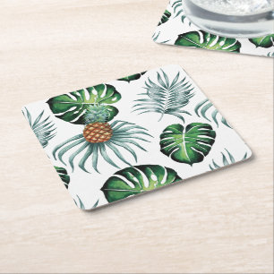 Porta-copo De Papel Quadrado Padrão de Palmeira da Selva Tropical de Aquarela d