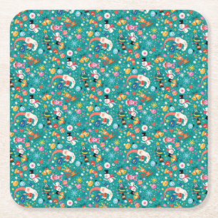 Porta-copo De Papel Quadrado Padrão de Papai Noel e Amigos Felizes