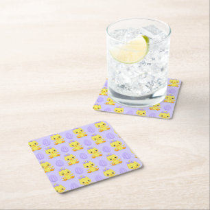 Porta-copo De Papel Quadrado Padrão de Páscoa de frango roxo amarelo-claro