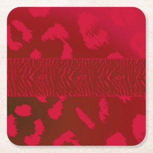 Porta-copo De Papel Quadrado Padrão de Pelo de Animal Vermelho