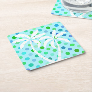 Porta-copo De Papel Quadrado Padrão de Polkadots Verde limão Azul Turquesa Aqua