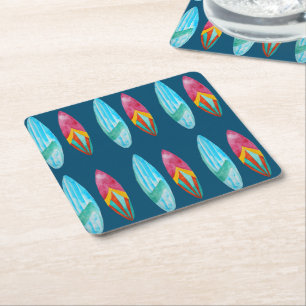 Porta-copo De Papel Quadrado Padrão de Prancha de Surf em Aquarela