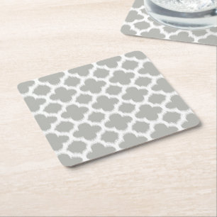 Porta-copo De Papel Quadrado Padrão de Quatrefoil Retro Ikat Branco da Cinza b
