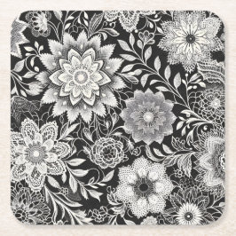 Porta-copo De Papel Quadrado Padrão de rendas planas brancas e pretas do legant