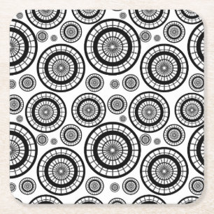 Porta-copo De Papel Quadrado Padrão de Roda Repetitivo Preto e Branco