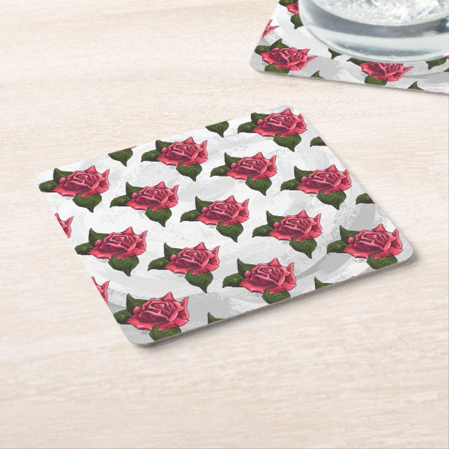 Porta-copo De Papel Quadrado Padrão de rosa (Inclinado)