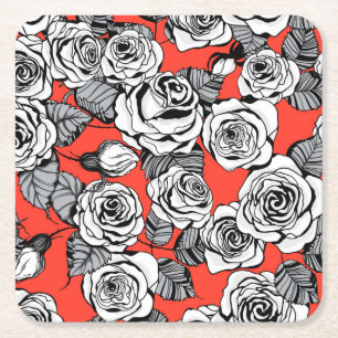 Porta-copo De Papel Quadrado Padrão de rosas brancas