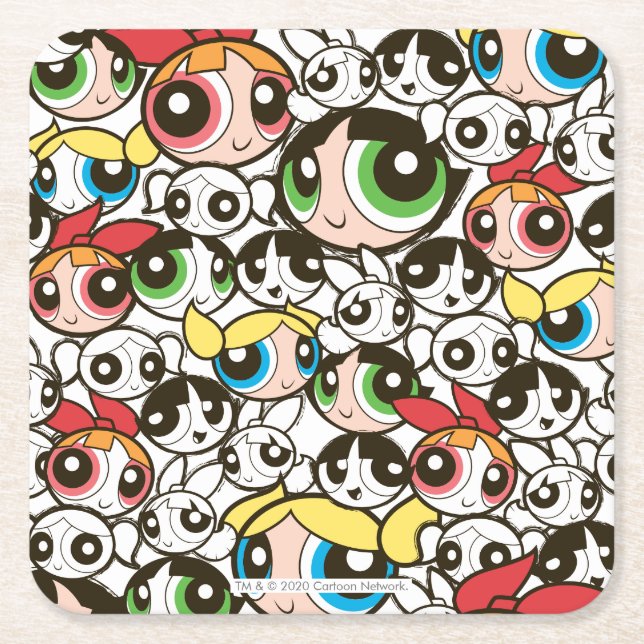 Porta-copo De Papel Quadrado Padrão de Rosto das Raparigas Powerpuff (Frente)