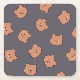 Porta-copo De Papel Quadrado Padrão de Rosto de Urso de Pelúcia Marrom Fofo Azu