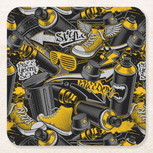 Porta-copo De Papel Quadrado Padrão de Rua Urbana do Grafite Retroativo