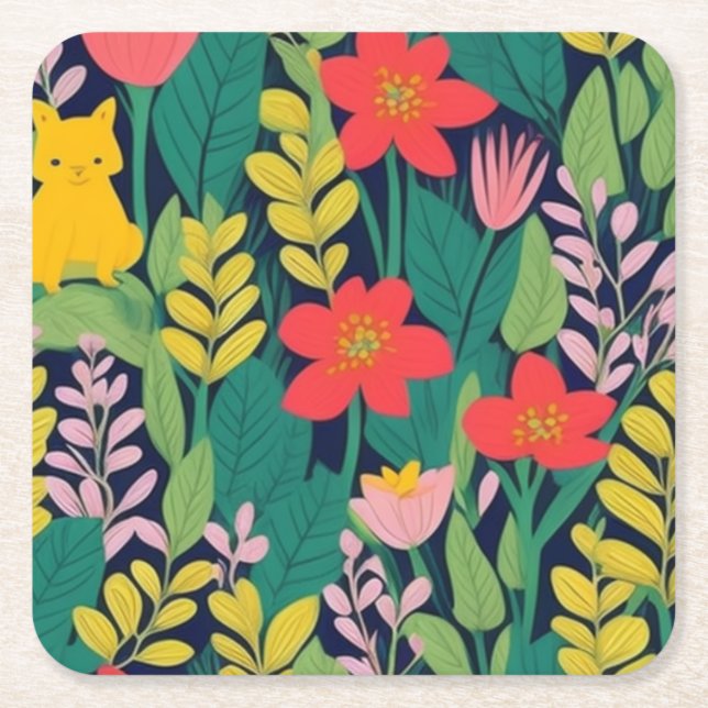 Porta-copo De Papel Quadrado Padrão de selva (Frente)