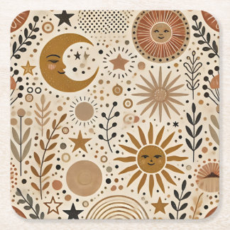 Porta-copo De Papel Quadrado Padrão de Sol e Lua Celestial