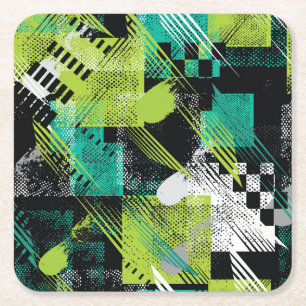 Porta-copo De Papel Quadrado Padrão de stripes de pontos geométricos de abstrat