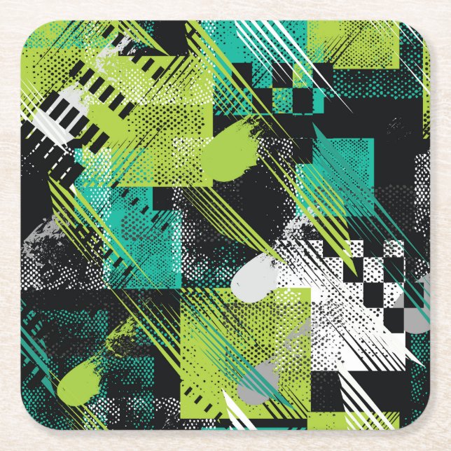 Porta-copo De Papel Quadrado Padrão de stripes de pontos geométricos de abstrat (Frente)