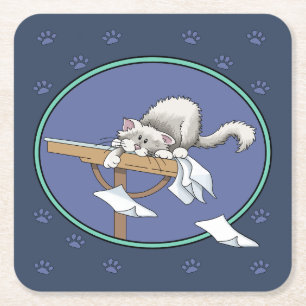 Porta-copo De Papel Quadrado Padrão de travessura de gato