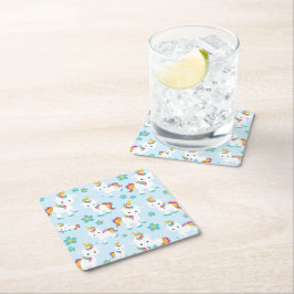 Porta-copo De Papel Quadrado Padrão De Unicórnios, Unicórnios Fofos, Flores
