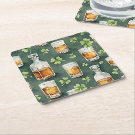 Porta-copo De Papel Quadrado Padrão de Whiskey e Shamrocks do Dia de São Patríc