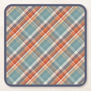 Porta-copo De Papel Quadrado Padrão de Xadrez Branca Azul Escuro Moderno Laran