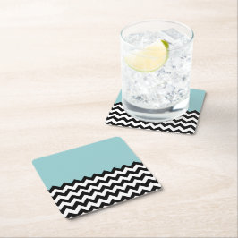 Porta-copo De Papel Quadrado Padrão de ziguezague preto e branco, Chevron, azul