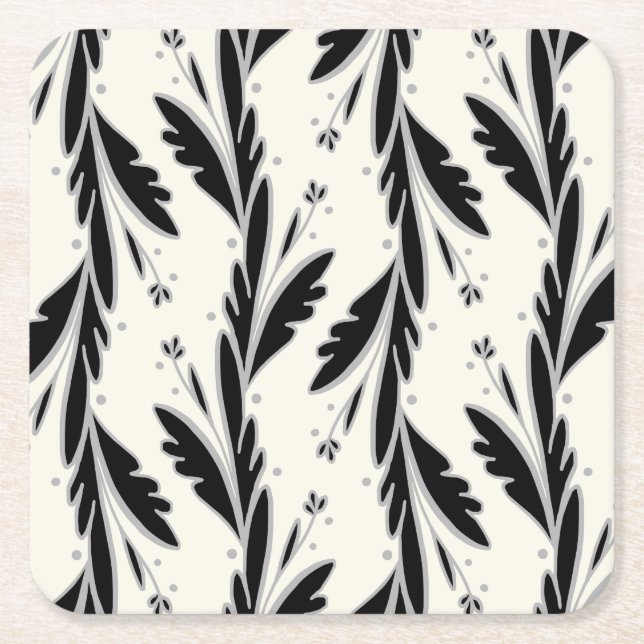 Porta-copo De Papel Quadrado Padrão Decorativo de Vinhas Negras (Frente)