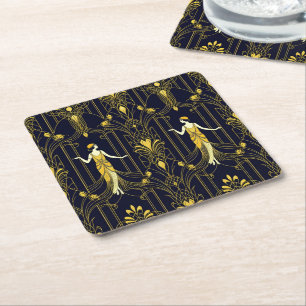 Porta-copo De Papel Quadrado Padrão decorativo dourado e preto Gabsy