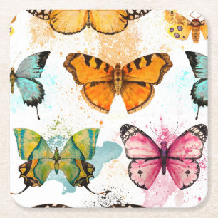 Porta-copo De Papel Quadrado Padrão Delicado Sem Costura da Borboleta de Aquare