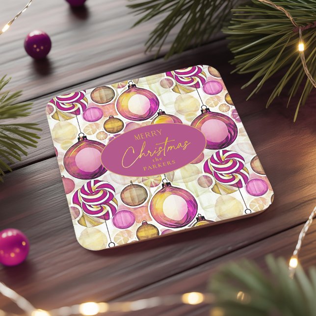 Porta-copo De Papel Quadrado Padrão Dourado de Natal magenta nº 6 ID1009 (Criador carregado)