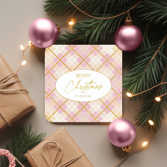 Porta-copo De Papel Quadrado Padrão Dourado de Natal rosa nº 28 ID1009 (Criador carregado)