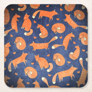 Porta-copo De Papel Quadrado Padrão feliz de raposa animal