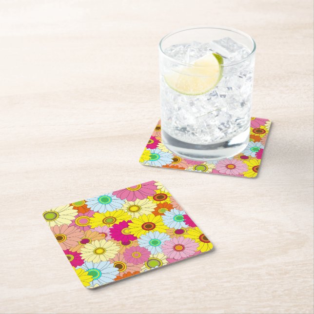 Porta-copo De Papel Quadrado padrão floral (Insitu)