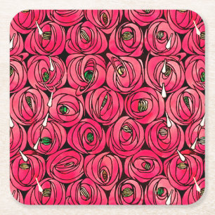 Porta-copo De Papel Quadrado Padrão Floral Art Nouveau Rosa Rennie Mackintosh