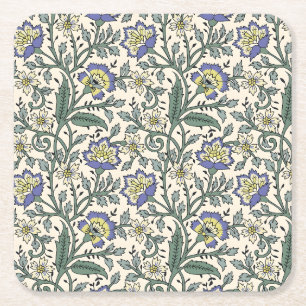 Porta-copo De Papel Quadrado Padrão floral azul, amarelo e branco contínuo