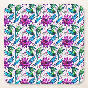 Porta-copo De Papel Quadrado Padrão Floral Boho Watercolor