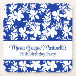 Porta-copo De Papel Quadrado Padrão Floral Branco Azul-Chic Elegante