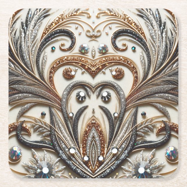 Porta-copo De Papel Quadrado Padrão floral brilhante com gemstone (Frente)