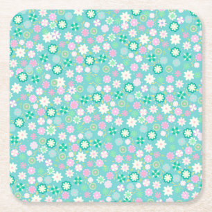 Porta-copo De Papel Quadrado Padrão Floral Brilhante, Rosa-Rosa, Teal Branco Di