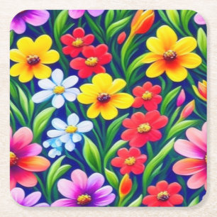 Porta-copo De Papel Quadrado Padrão floral colorido