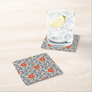 Porta-copo De Papel Quadrado Padrão floral contínuo com flor laranja vibrante