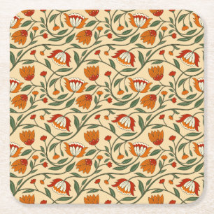 Porta-copo De Papel Quadrado Padrão floral contínuo em fundo bege