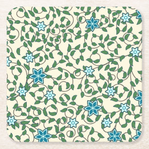 Porta-copo De Papel Quadrado Padrão floral contínuo em fundo bege