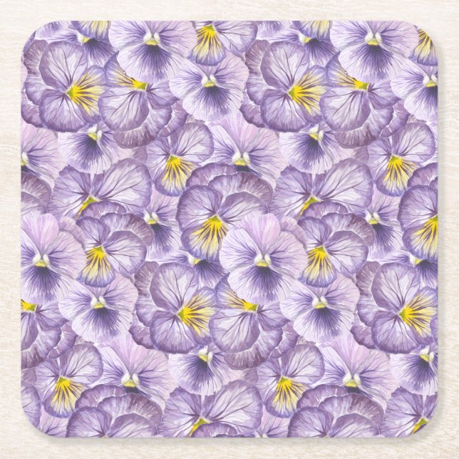 Porta-copo De Papel Quadrado Padrão floral de aquarela com pânico violeta (Frente)