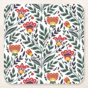 Porta-copo De Papel Quadrado Padrão floral de arte popular